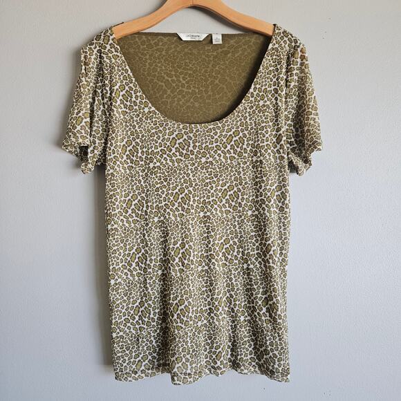 Liz Claiborne Top Womens XL Leopard Print Sheer‎ Mesh Y2K Fitted Scoop Neck - Picture 10 of 10
